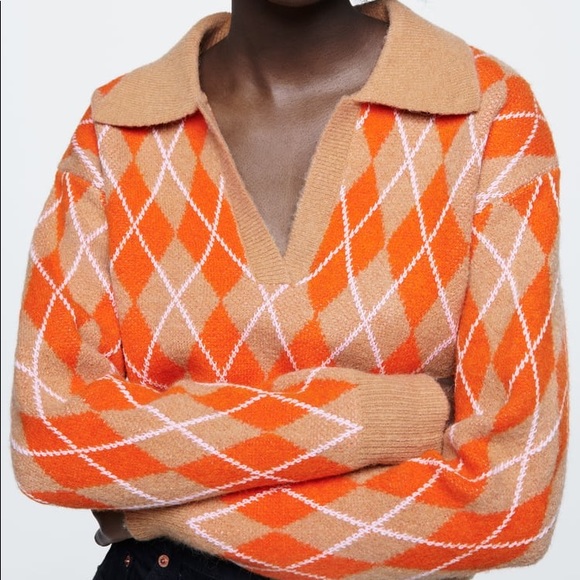 Zara Wool & Alpaca Blend Knit Argyle Sweater - Picture 12 of 16